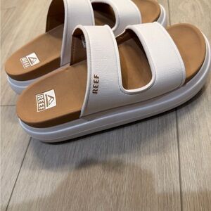 Reef White and Brown Slide Sandals
